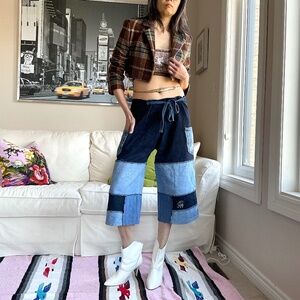 Denim reworked patch cropped jeans